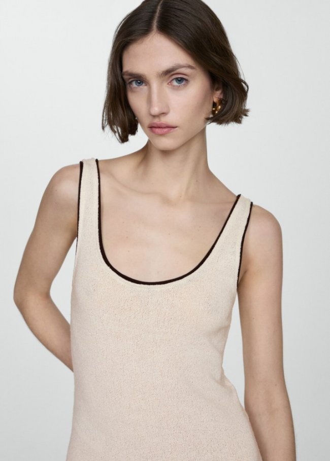 Mango Vestido punto abertura - Crudo