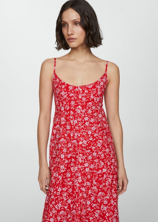 Mango Vestido estampado floral lazo - Rojo