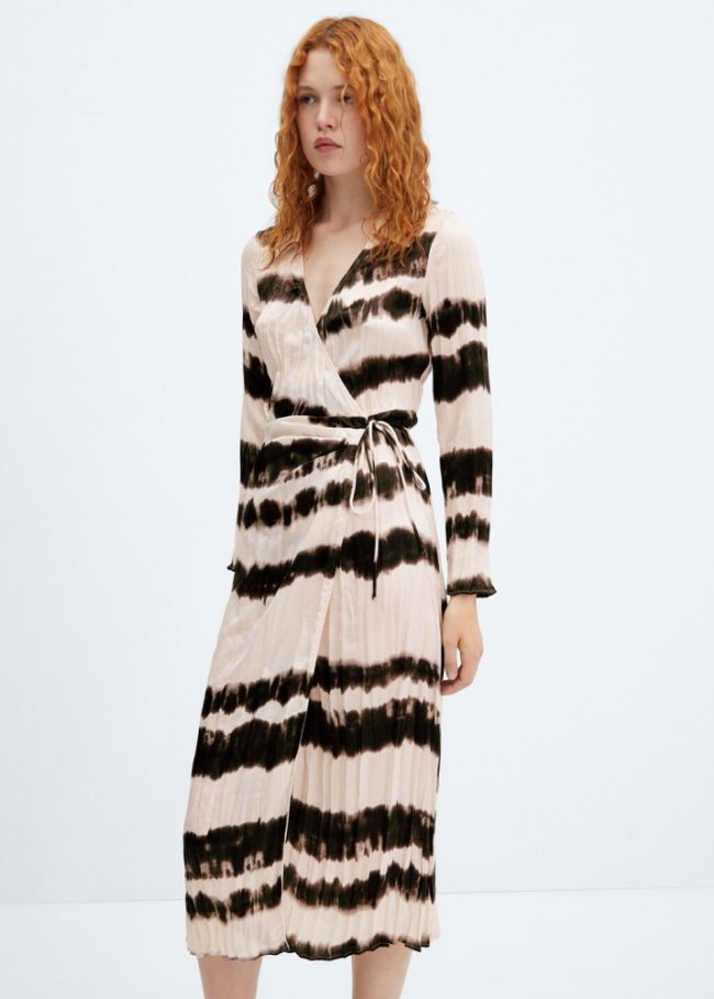 Mango Vestido camisero plisado tie-dye - Crudo