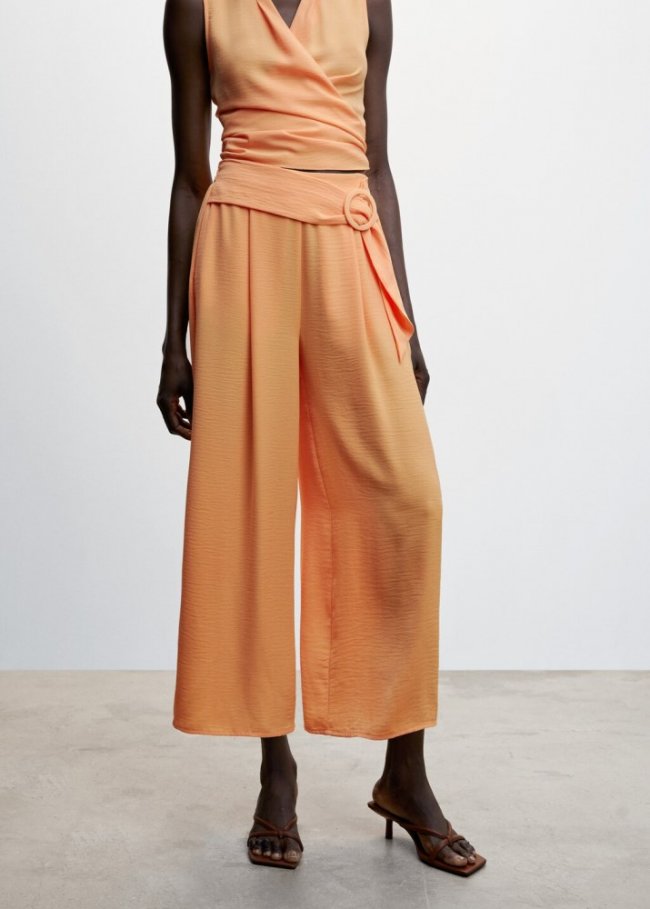 Mango Pantalón fluido wideleg - Mandarina