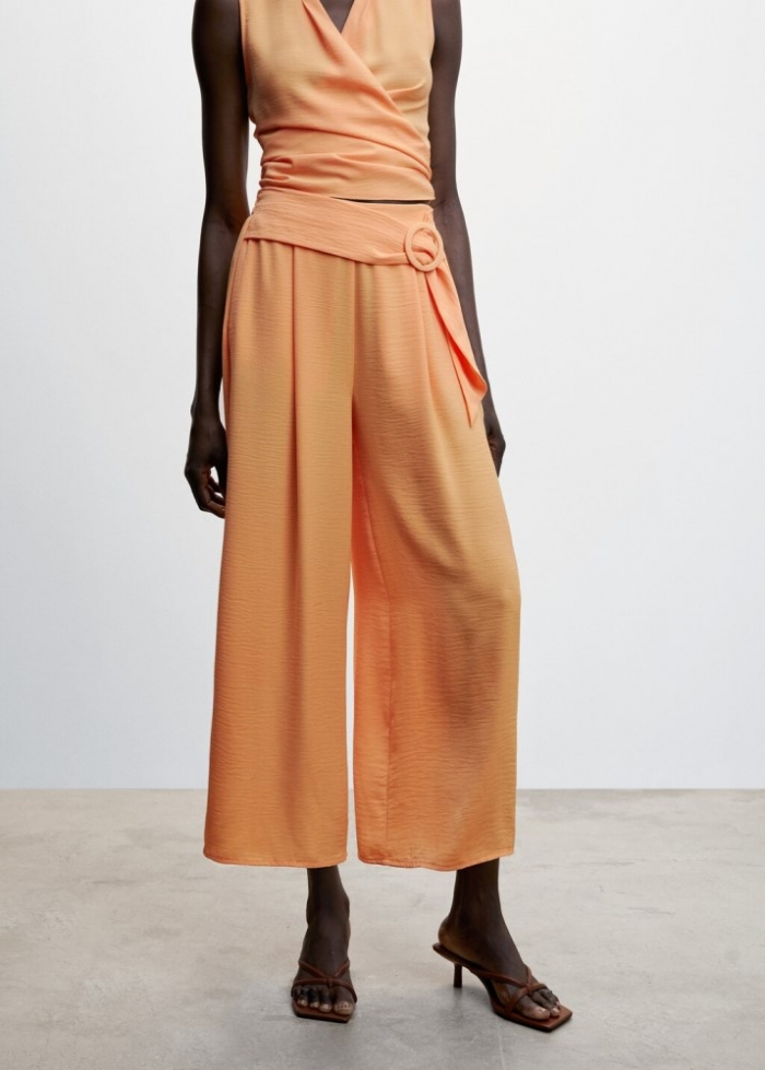 Mango Pantalón fluido wideleg - Mandarina