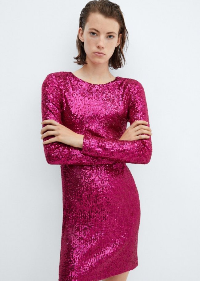 Mango Vestido corto entallado lentejuelas - Rosa