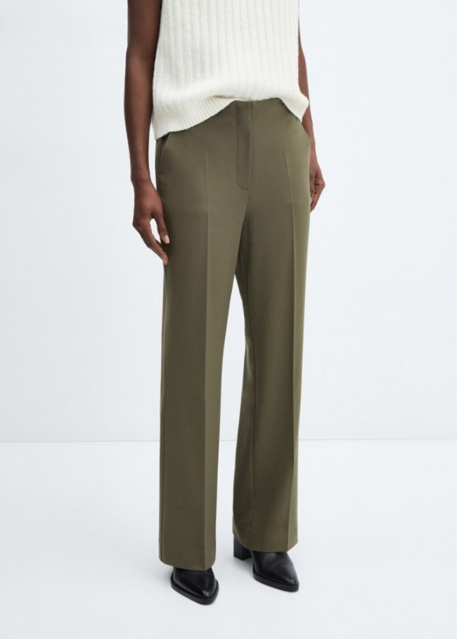 Mango Pantalón largo recto - Verde