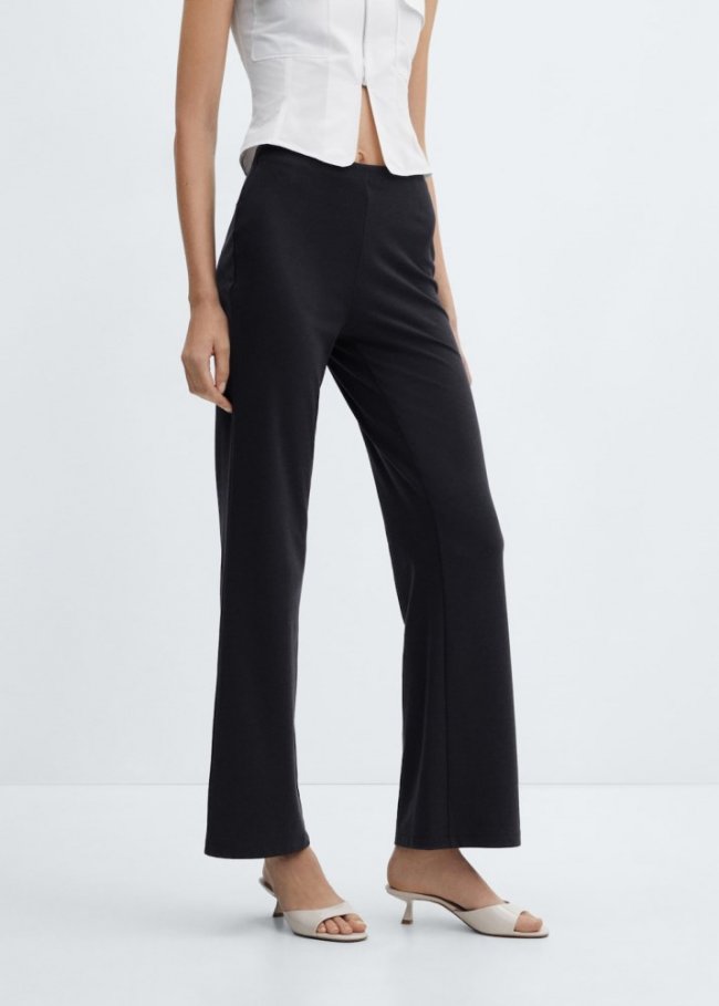 Mango Pantalón punto tiro alto - Negro
