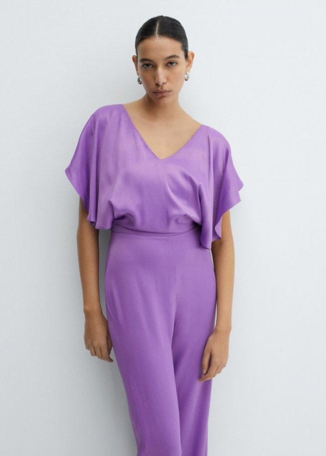 Mango Mono satinado volante - Morado