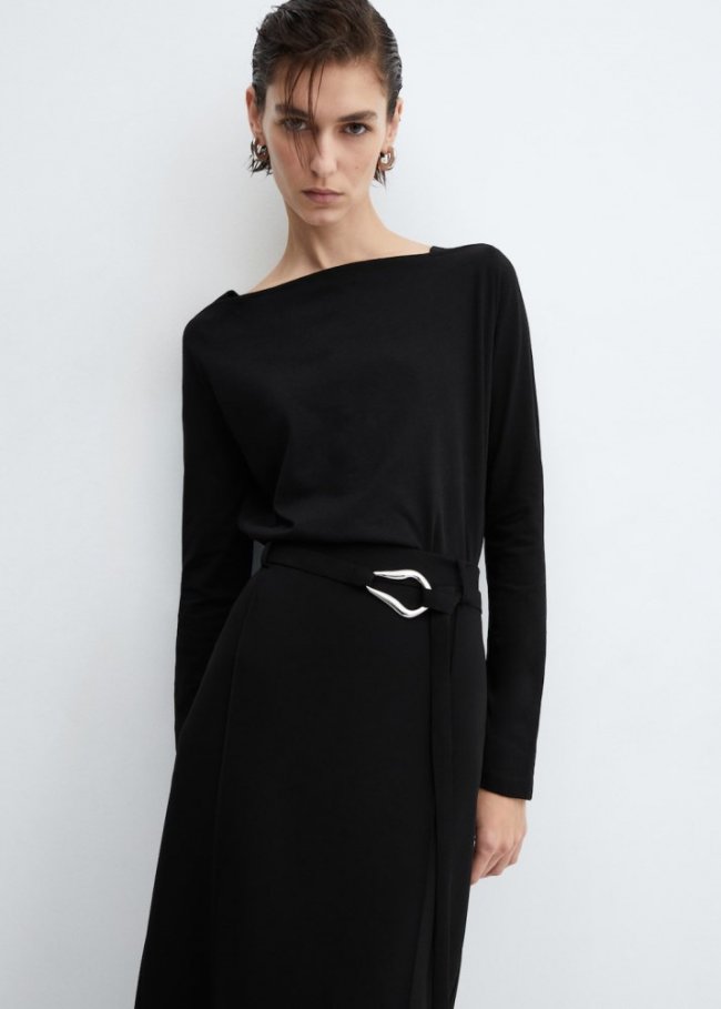 Mango Camiseta cuello barco algodón - Negro
