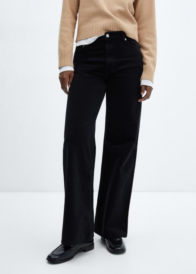 Mango Pantalón recto tiro medio pana - Gris antracita