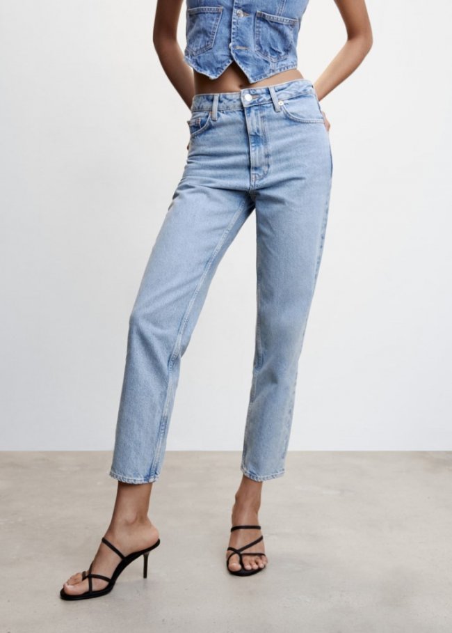 Mango Jeans mom tiro alto - Azul medio