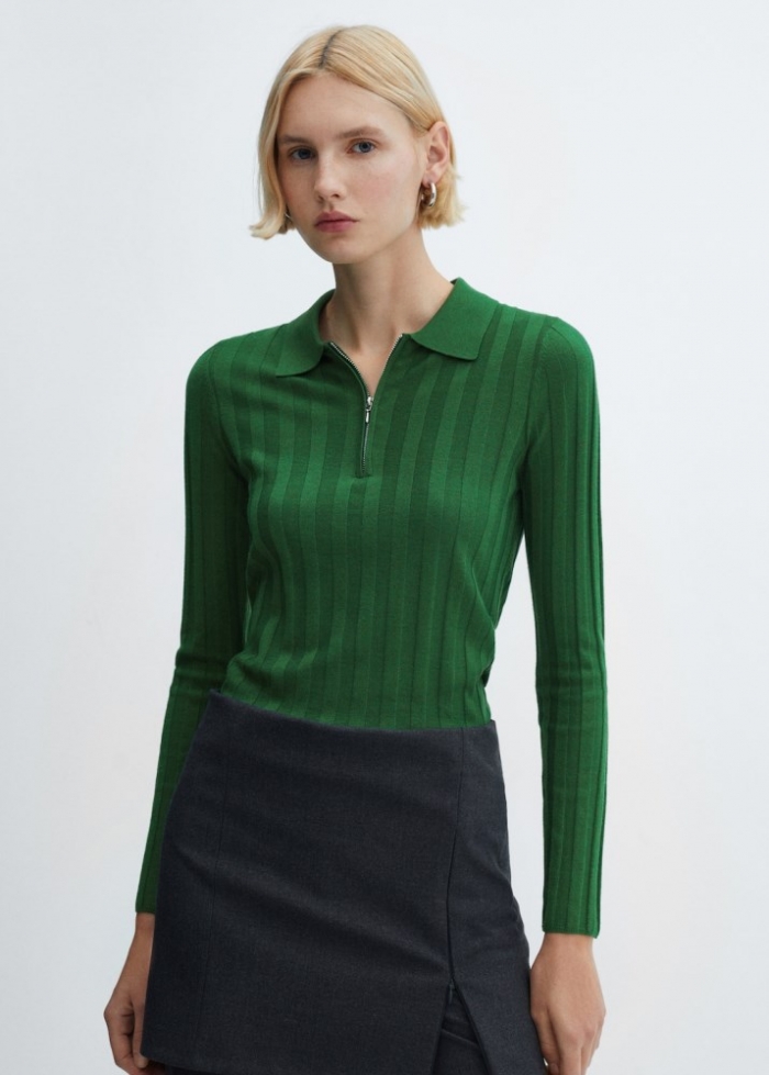 Mango Jersey cuello cremallera - Verde