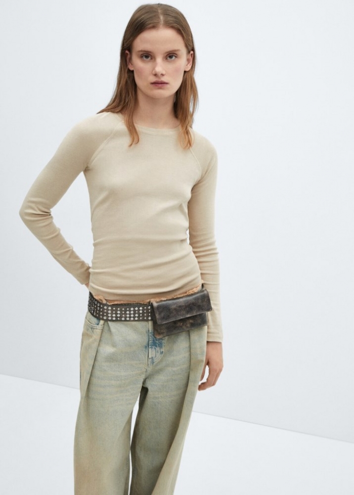 Mango Camiseta lavada cuello redondo - Arena
