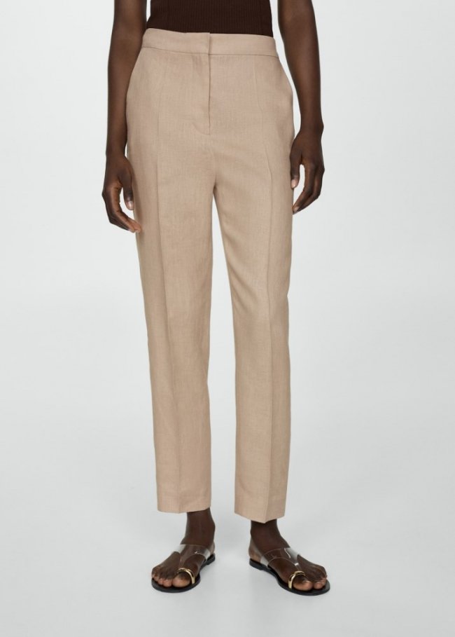 Mango Pantalón 100% lino - Gris claro/pastel