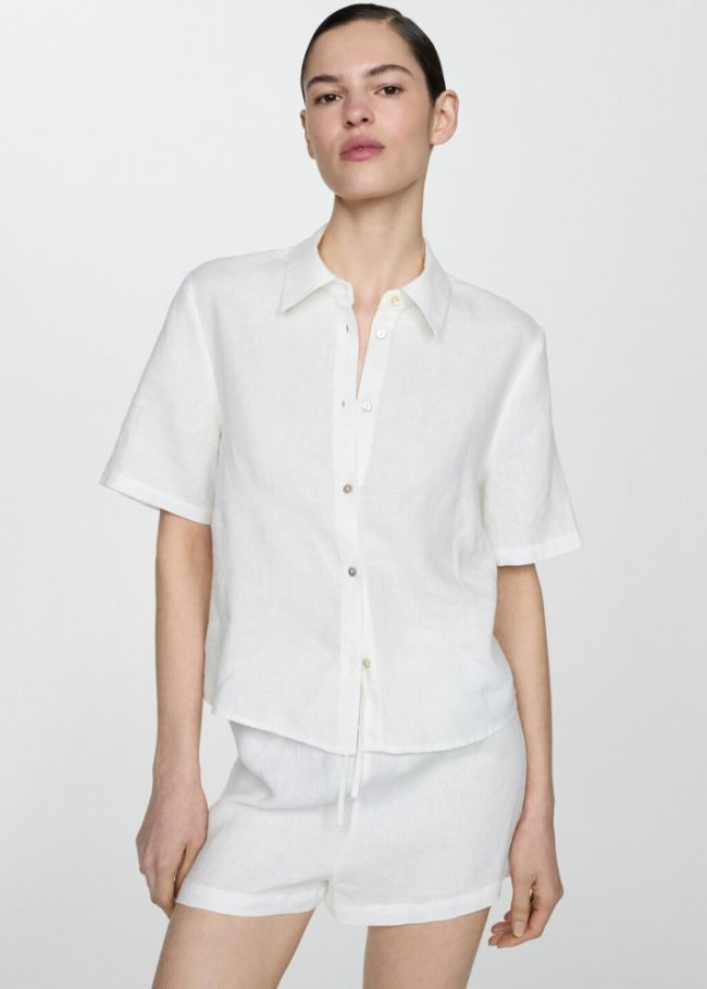 Mango Camisa pijama lino - Blanco