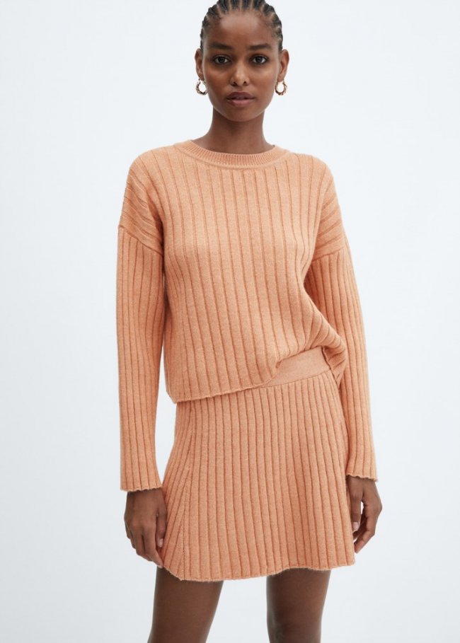 Mango Jersey canalé cuello redondo - Melocotón
