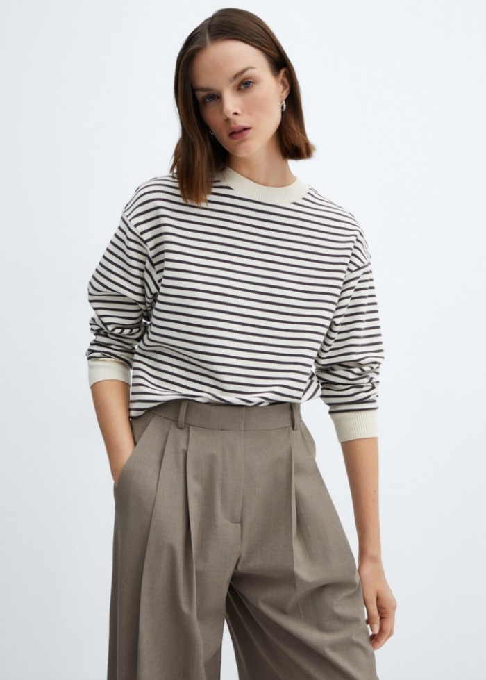 Mango Sudadera punto rayas - Crudo