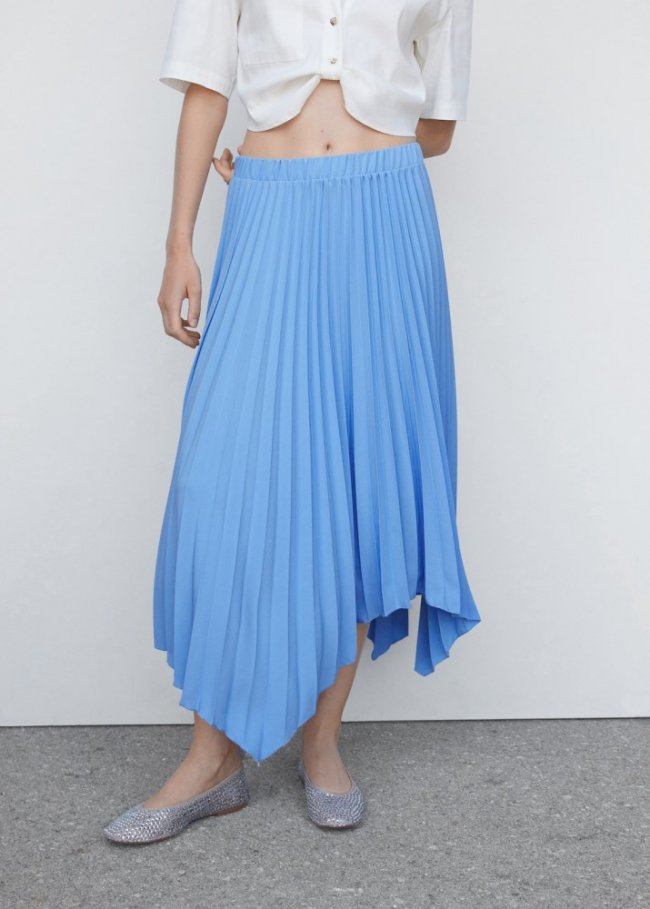 Mango Falda plisada asimétrica - Azul