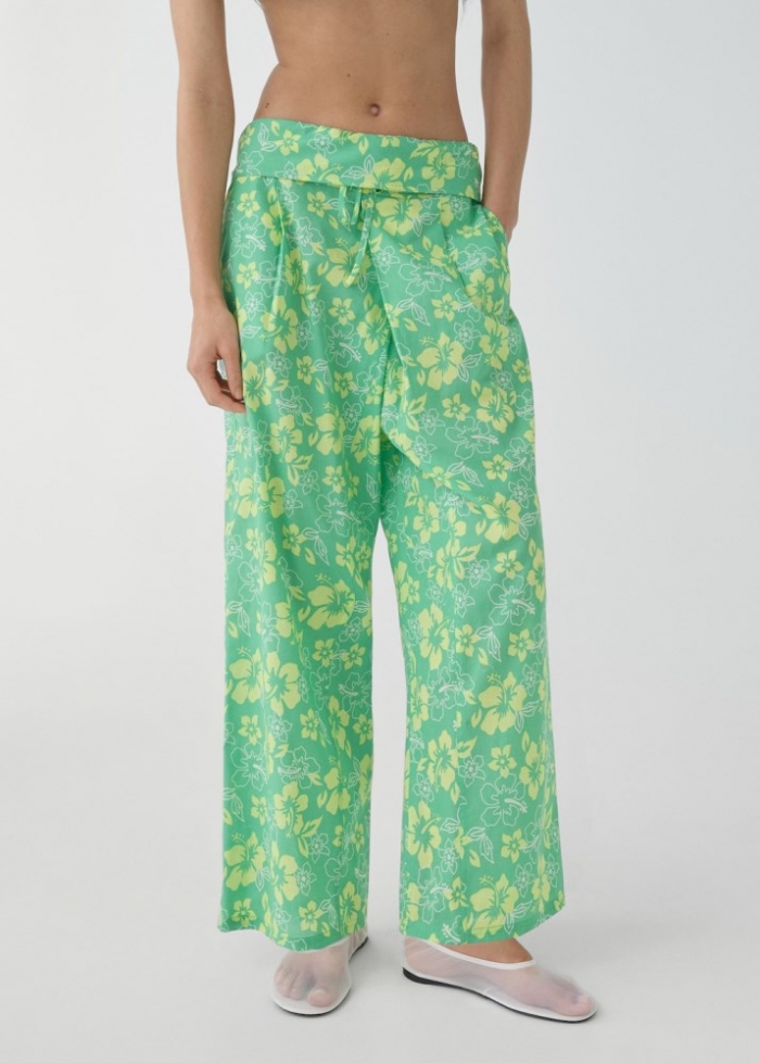 Mango Pantalón estampado cintura vuelta - Verde pastel