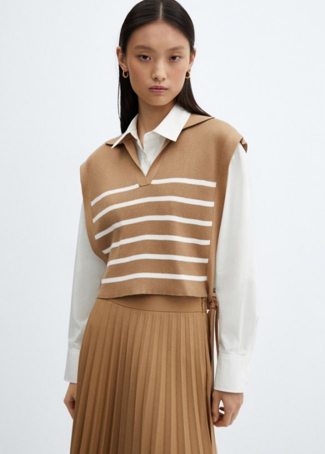 Mango Chaleco rayas detalle lazos - Beige
