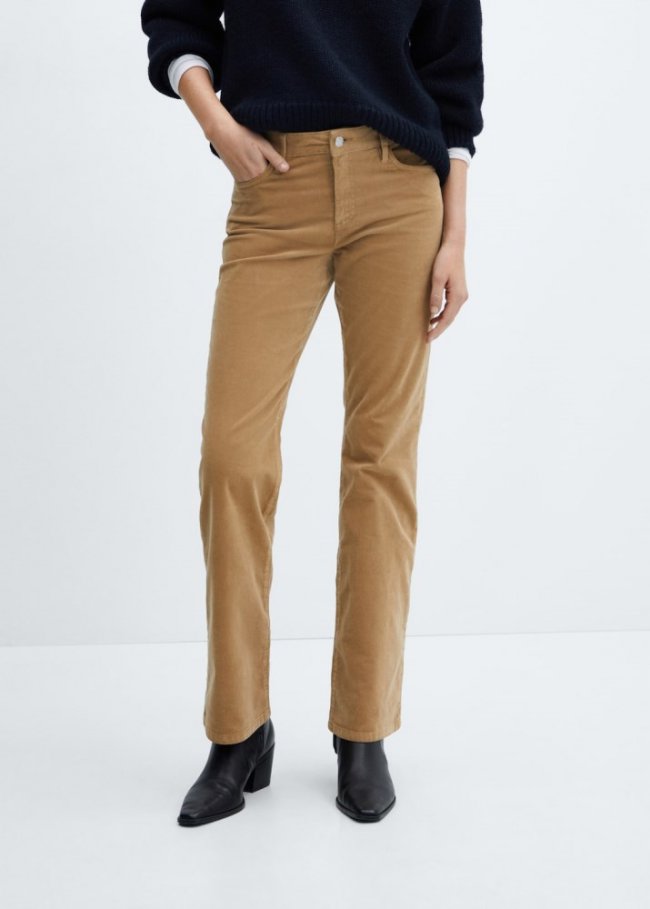 Mango Pantalón flare tiro medio pana - Marrón medio