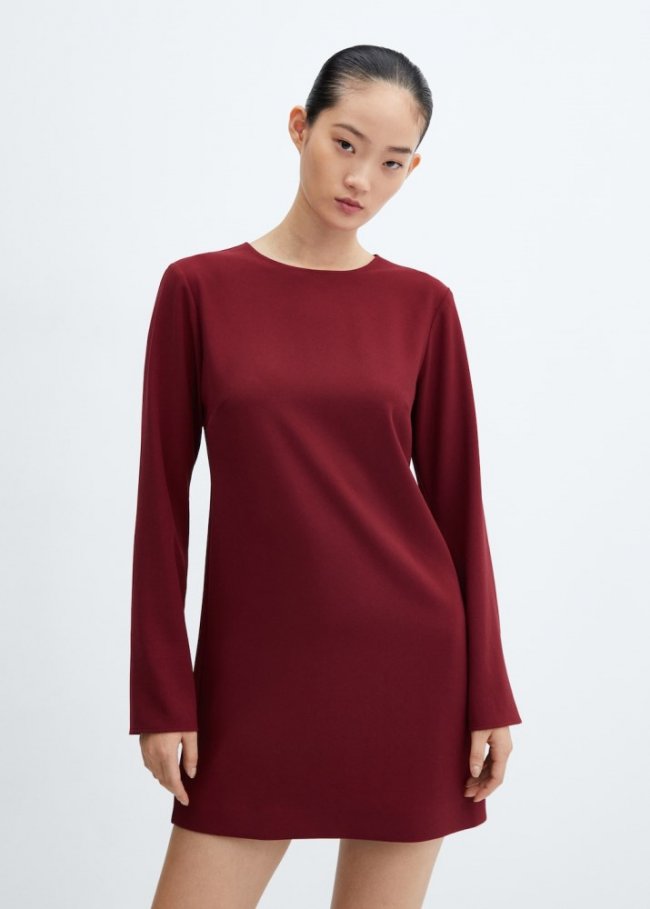 Mango Vestido corto manga larga - Rojo medio