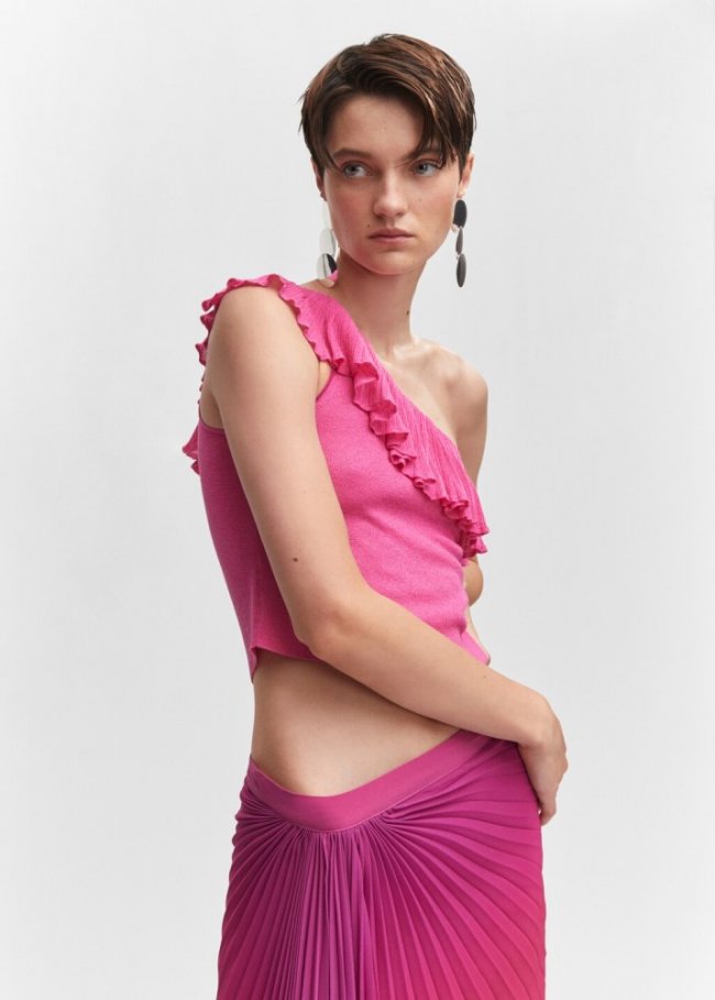 Mango Top volante asimétrico - Rosa