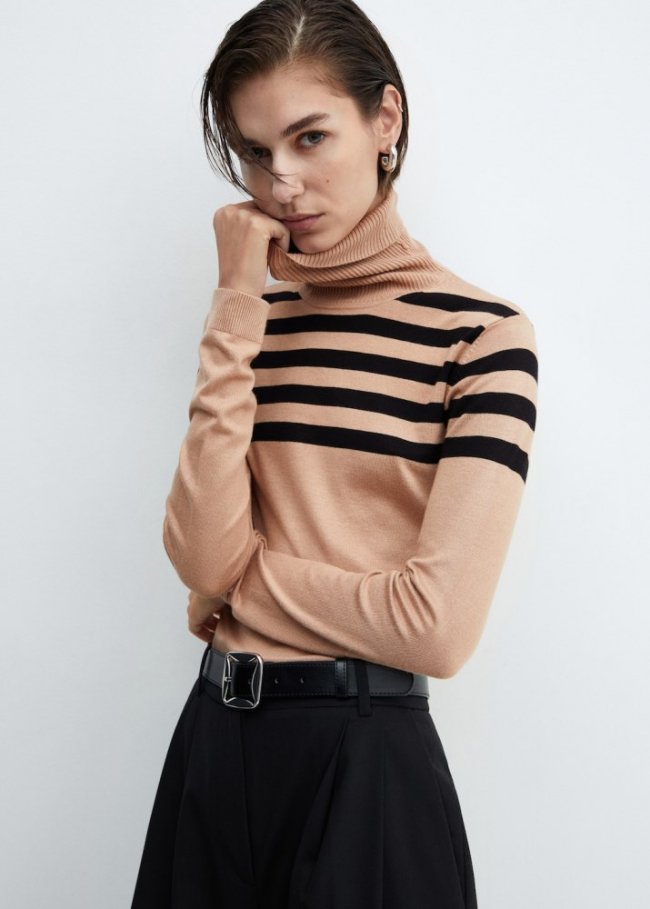 Mango Jersey punto fino cuello vuelto - Marrón medio