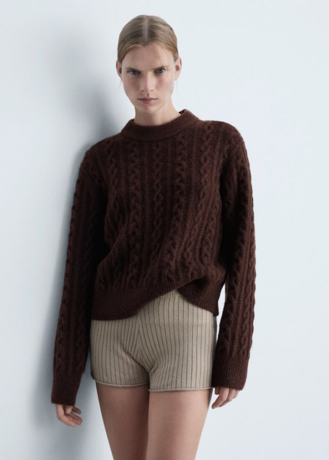 Mango Jersey trenzado cuello redondo - Vino