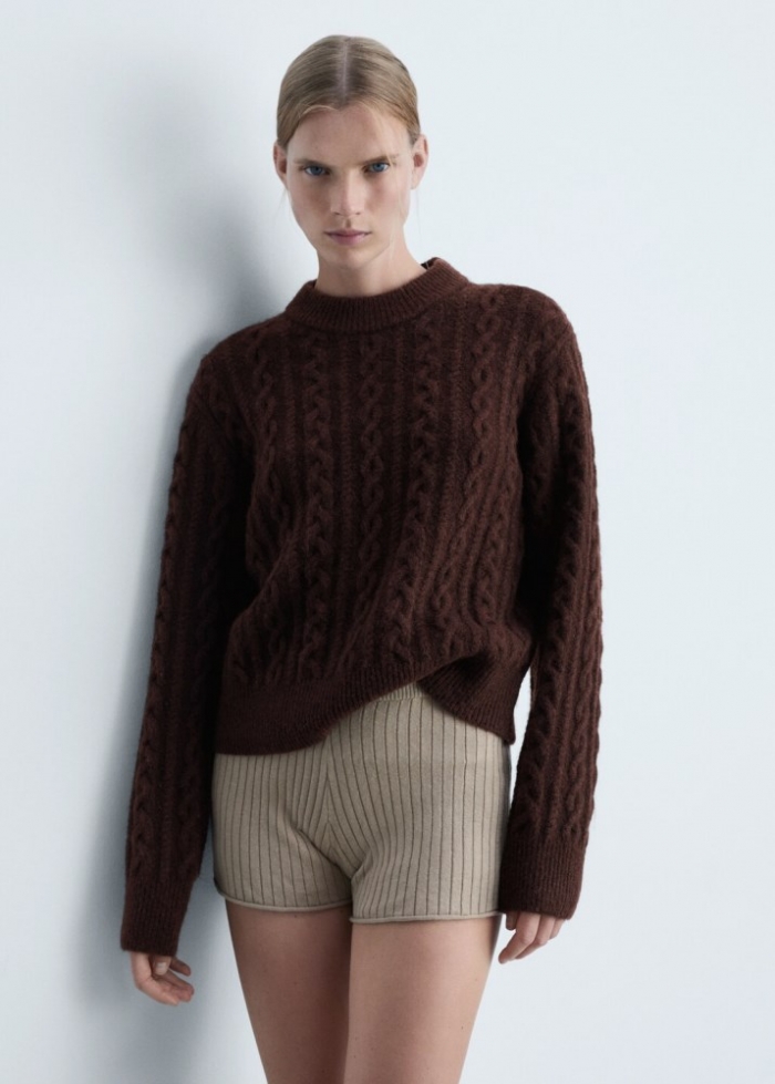 Mango Jersey trenzado cuello redondo - Vino