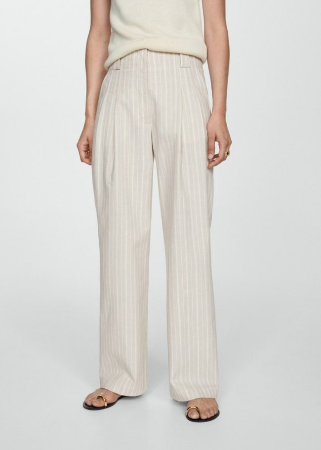 Mango Pantalón recto rayas - Beige