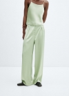 Mango Pantalón fluido satinado - Verde pastel