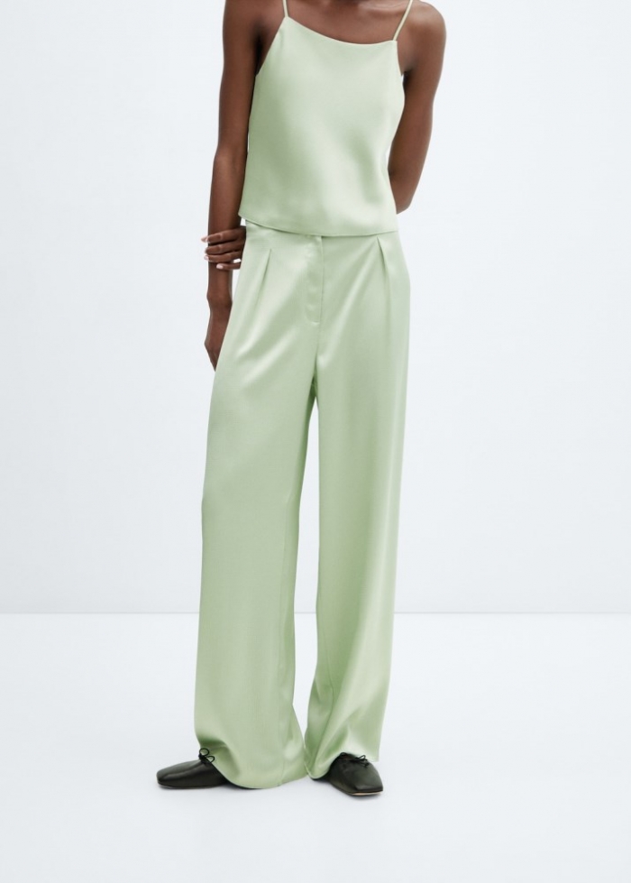 Mango Pantalón fluido satinado - Verde pastel