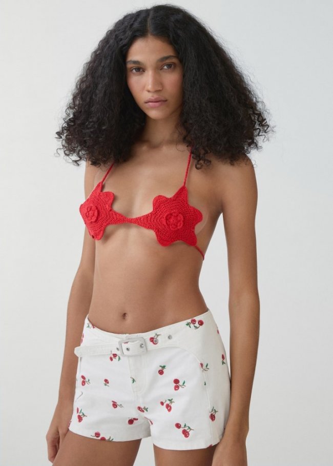 Mango Shorts bordados cinturón - Blanco