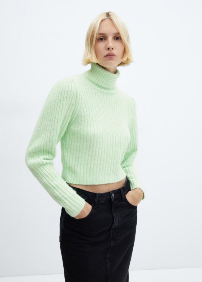 Mango Jersey punto cuello vuelto - Verde manzana