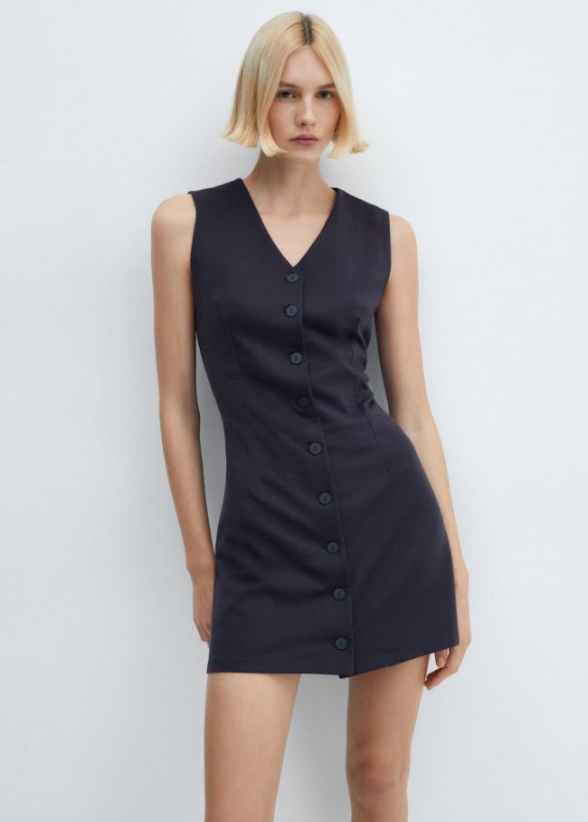 Mango Vestido corto botones - Azul