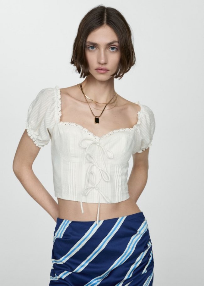Mango Blusa crop detalle lazos - Blanco roto