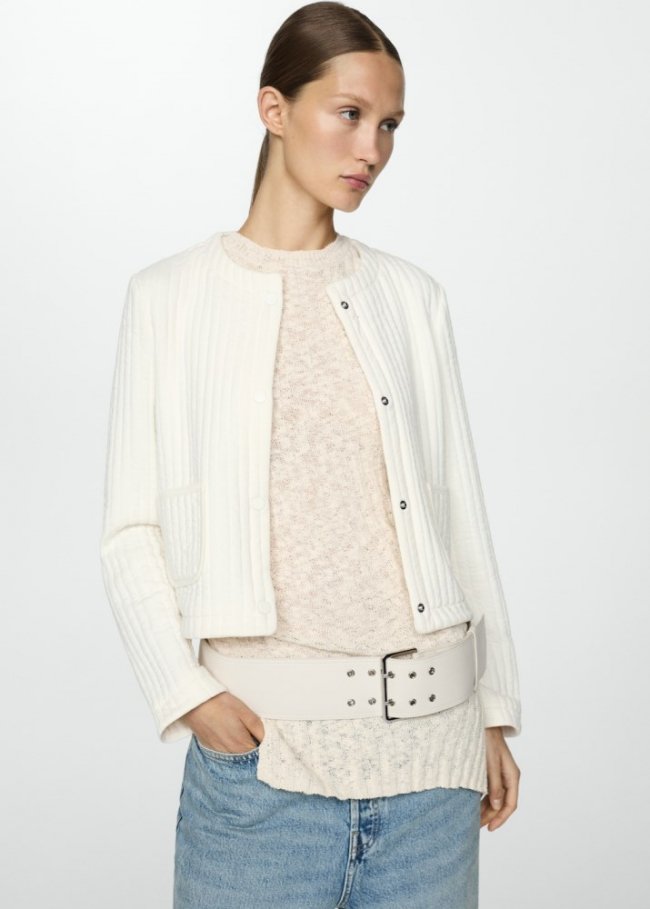 Mango Chaqueta textura bolsillos - Crudo