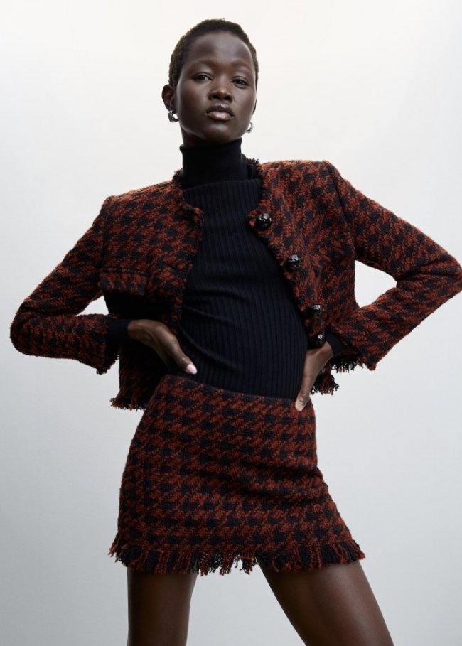 Mango Minifalda tweed - Naranja