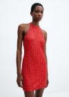 Mango Vestido lentejuelas cuello halter - Rojo