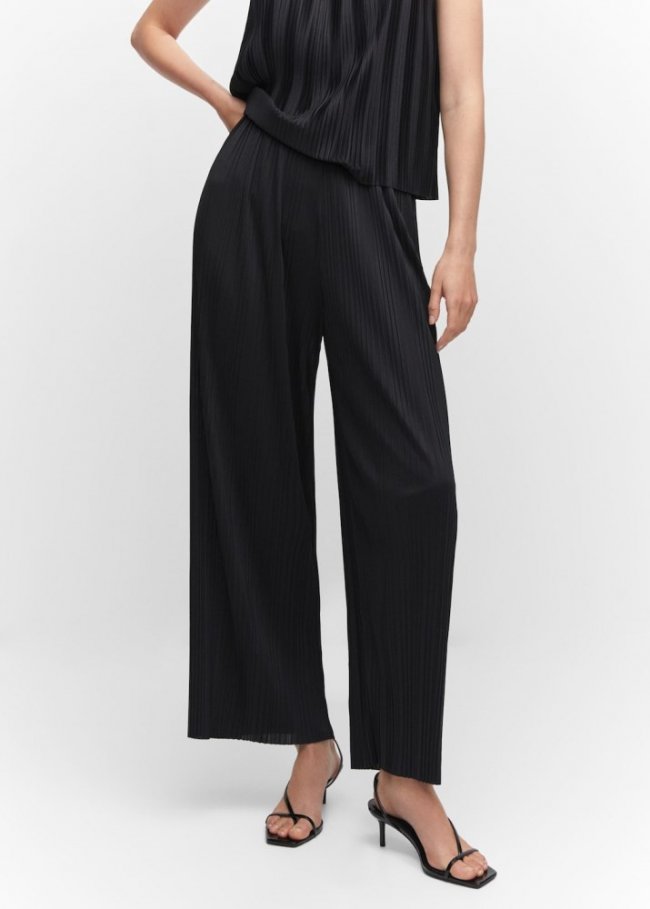 Mango Pantalón wideleg plisado - Negro