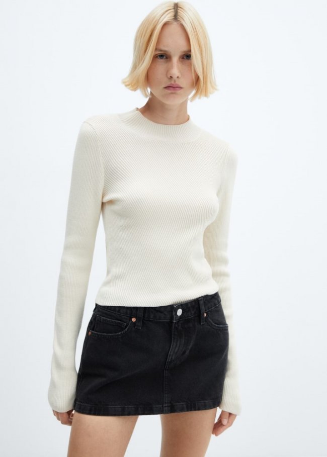 Mango Minifalda vaquera tiro bajo - Denim negro