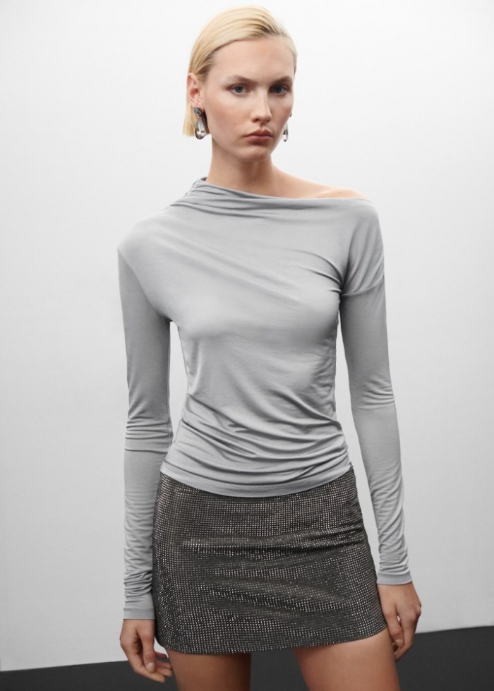 Mango Minifalda strass - Plata