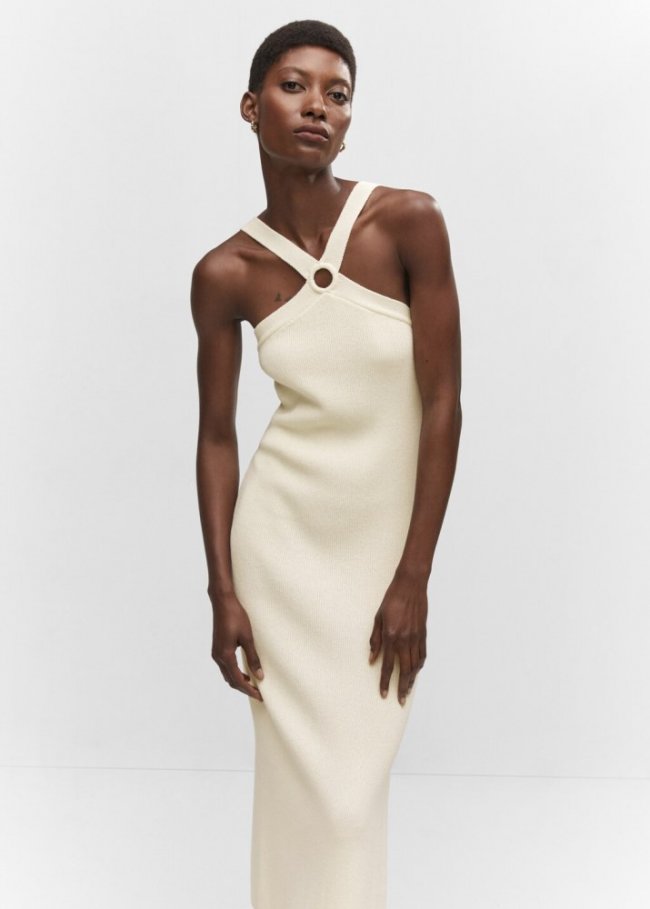 Mango Vestido punto detalle aro - Crudo