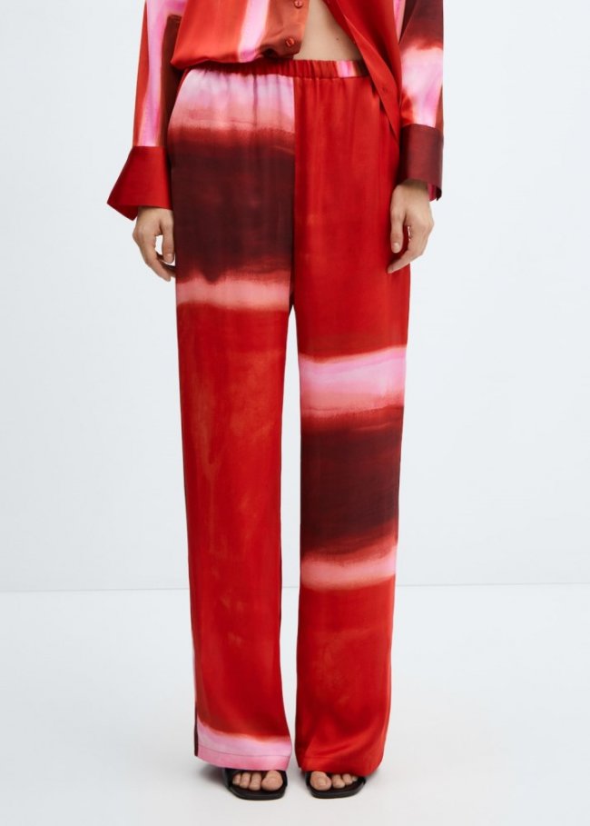 Mango Pantalón satinado tie-dye - Rojo