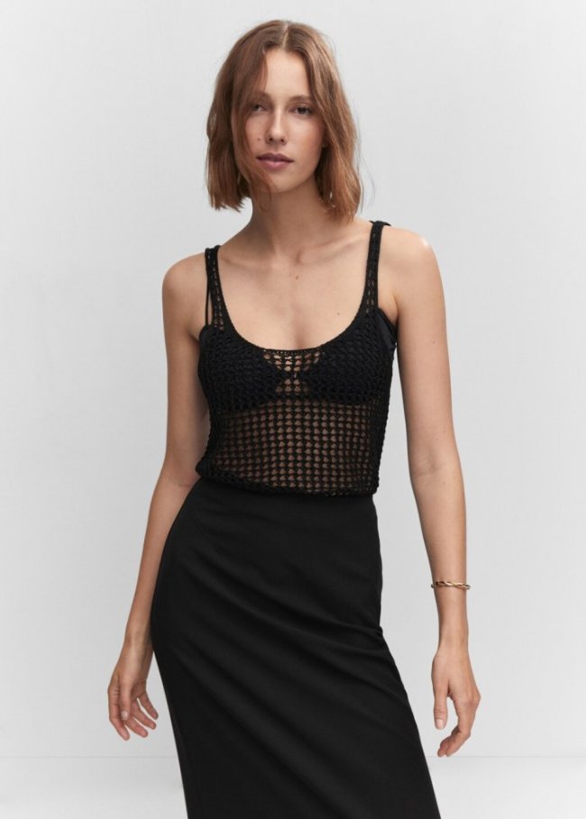 Mango Top lúrex punto calado - Negro