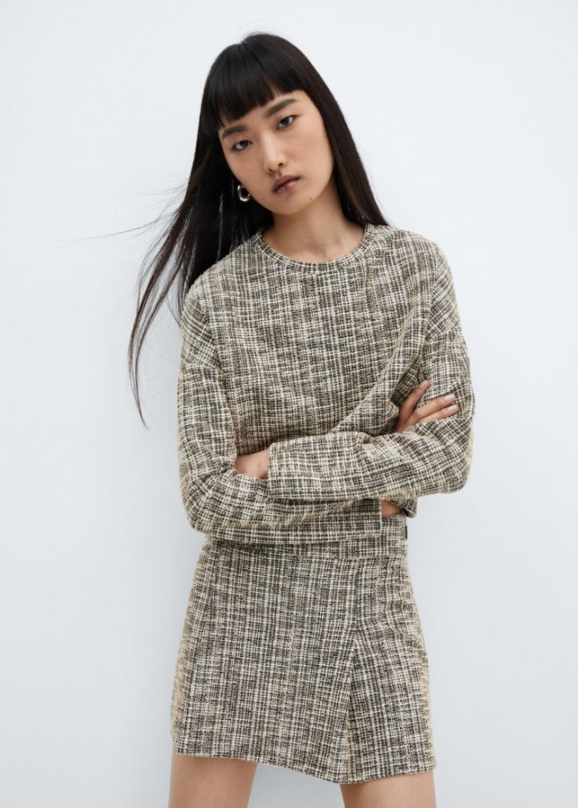 Mango Sudadera tweed jaspeada - Beige