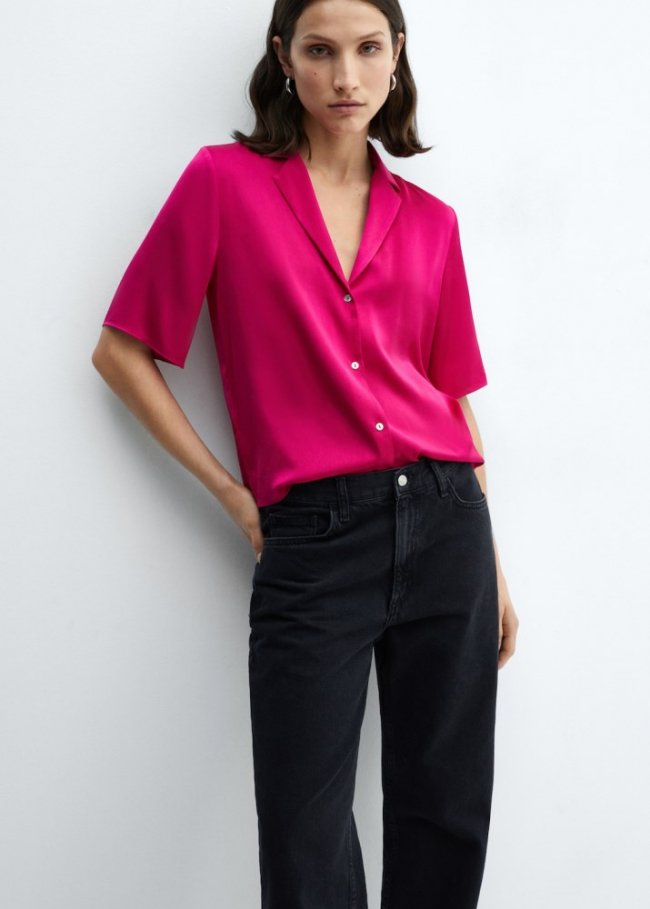 Mango Camisa satinada manga corta - Fucsia