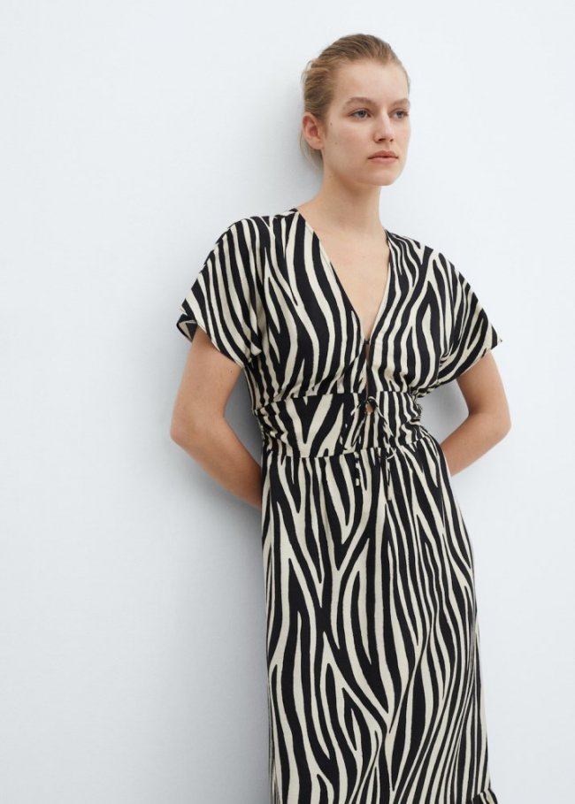Mango Vestido estampado abertura - Negro