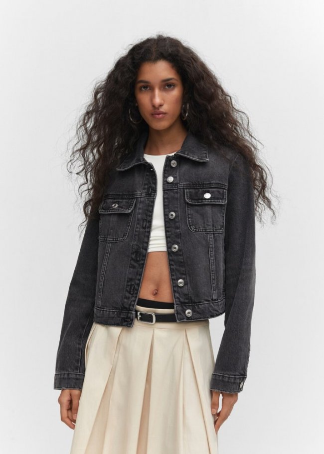 Mango Cazadora vaquera bolsillos - Denim negro