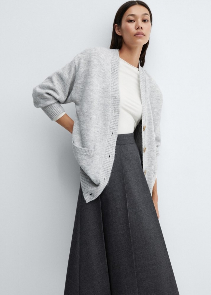 Mango Cárdigan botones oversize - Gris claro vigoré