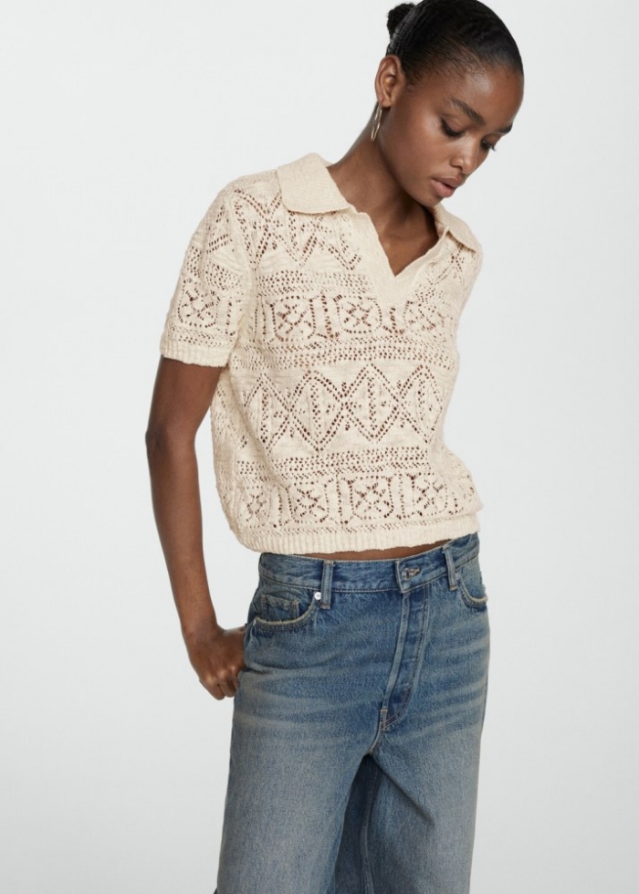 Mango Jersey punto detalles calados - Gris claro/pastel
