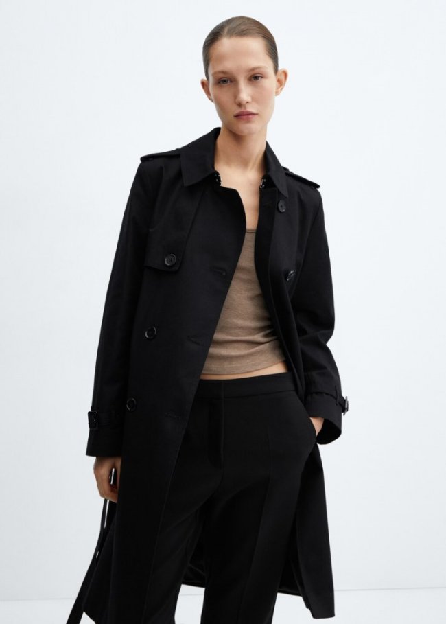 Mango Trench clásico cinturón - Negro